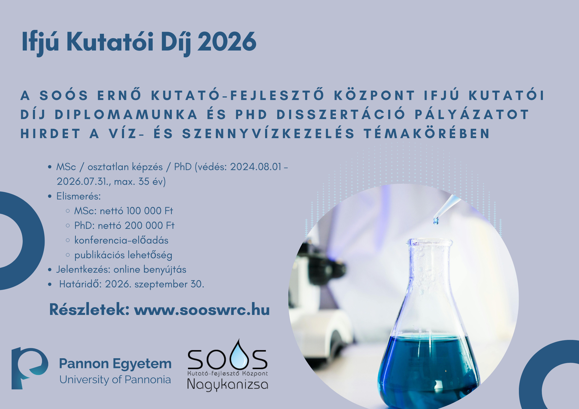 Ifjú Kutatói Díj 2026 - pályázat víz- és szennyvízkezelés témakörében
